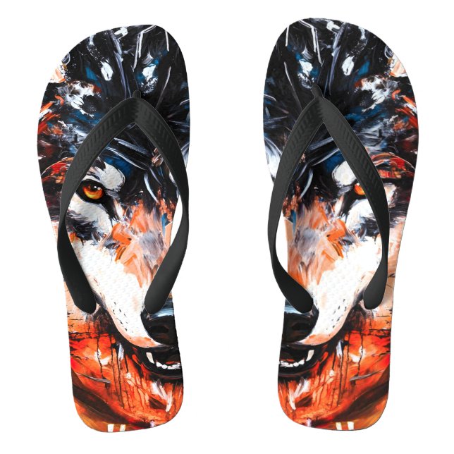 Abstrakter Wild Spirit Wolf Flip Flops (Fußbett)