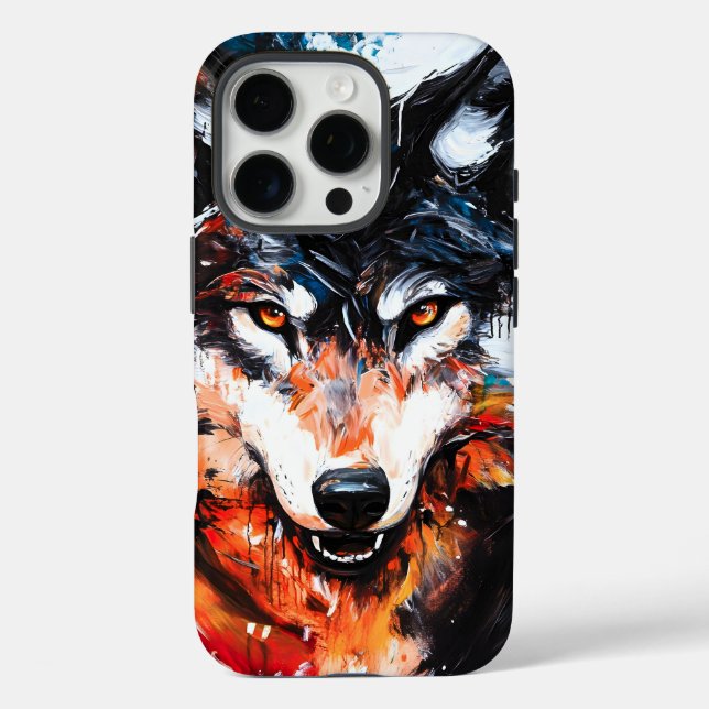 Abstrakter wilder Geistwolf iPhone 16 Pro Hülle (Rückseite)