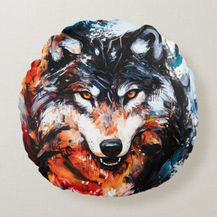 Abstrakter wilder Geistwolf Rundes Kissen