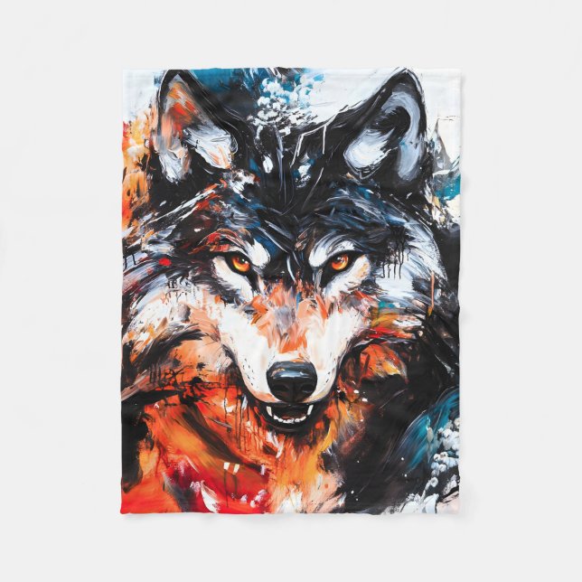 Abstrakter wilder Wolf-Geist Fleecedecke (Vorderseite)