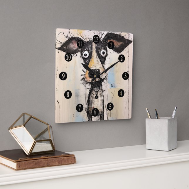 Abstrakter Wildhund Quadratische Wanduhr (Büro)
