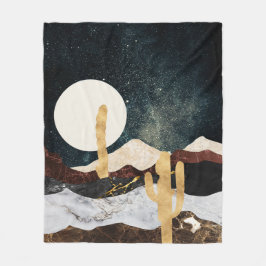 Abstrakter Wüstennächteloch mit Goldener Kaktus Fleecedecke