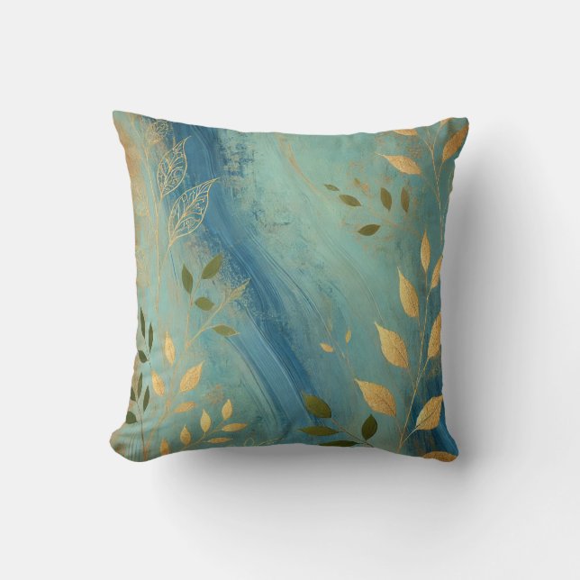 Abstrakter Zaffre-Golden Leaf Kunststil 22 Kissen (Vorderseite)