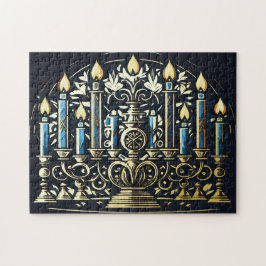 Abstrakter Zeichn von Menorah Gold Blue