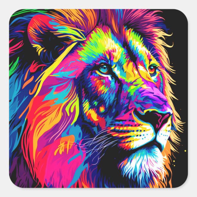 Abstraktes 3D-Lion-Portrait Digitale Kunst Quadratischer Aufkleber (Vorderseite)