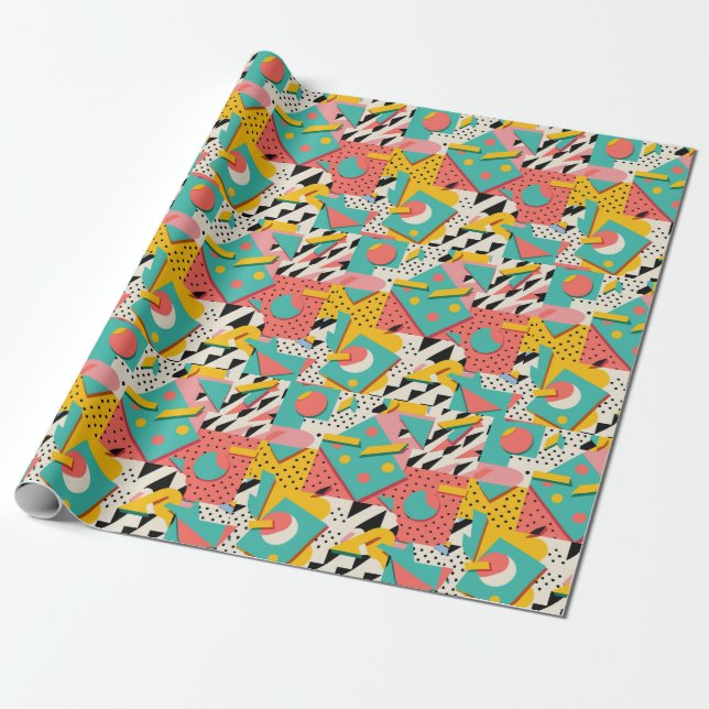 Abstraktes 80er 90s Retro Theme Wrapping Paper Geschenkpapier (Ungerollt)
