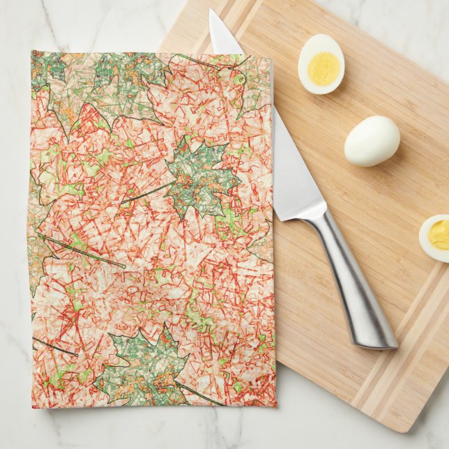 Abstraktes Acer Blätter auf zerkratztem Korallenbo Geschirrtuch (Viertel Falte)