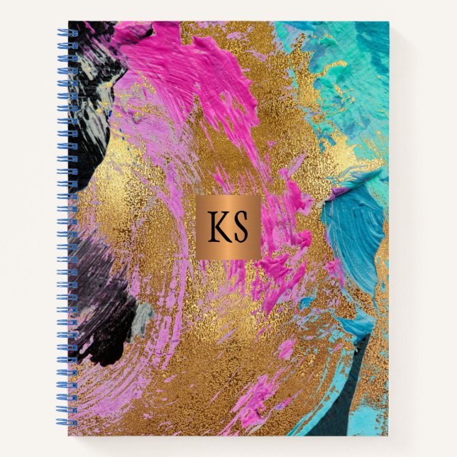 Abstraktes Acrylgold mit Monogramm Notizbuch (Vorderseite)