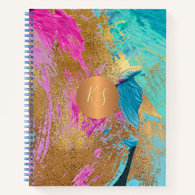 Abstraktes Acrylgold mit Monogramm Notizbuch (Vorderseite)