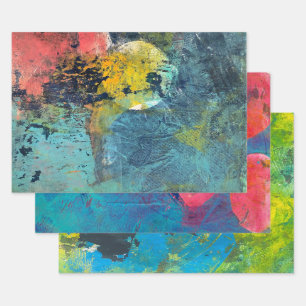 Abstraktes Acrylic Paint Gelli Print Set von drei Geschenkpapier Set