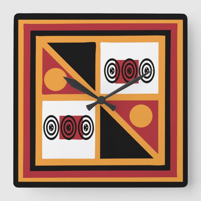 Abstraktes afrikanisches Stammesmuster Quadratische Wanduhr (Vorderseite)