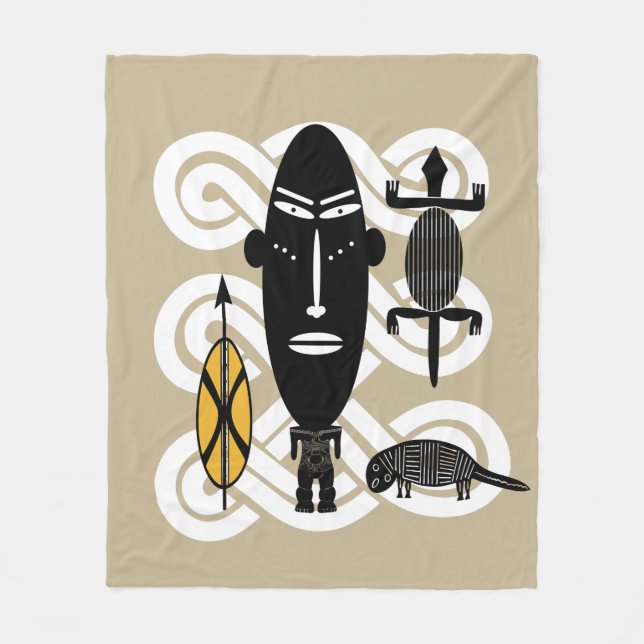 Abstraktes afrikanisches Stammesportrait Fleecedecke (Vorderseite)