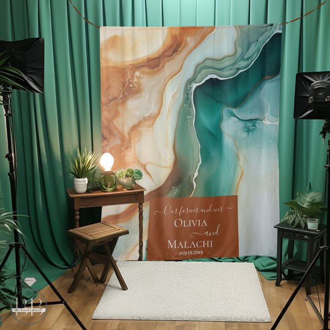 Abstraktes Agate Terracotta Hochzeit Foto Hintergr Wandteppich (Have your guests take photos in front of your coordinated  photo booth backdrop )