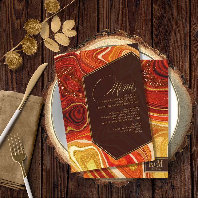 Abstraktes Agate Wedding Menu V1 Hot Orange ID827 Menükarte (Von Creator hochgeladen)