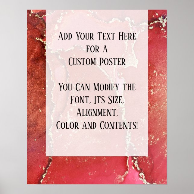 Abstraktes Alkoholtupfer im Rot & Gold Kunst, Dich Poster (Vorne)