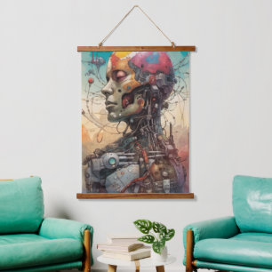 Abstraktes anatomisches Cyborg-Wandband Wandteppich Mit Holzrahmen