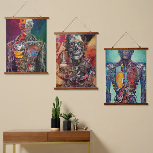 Abstraktes anatomisches Cyborg Wandteppich Mit Holzrahmen