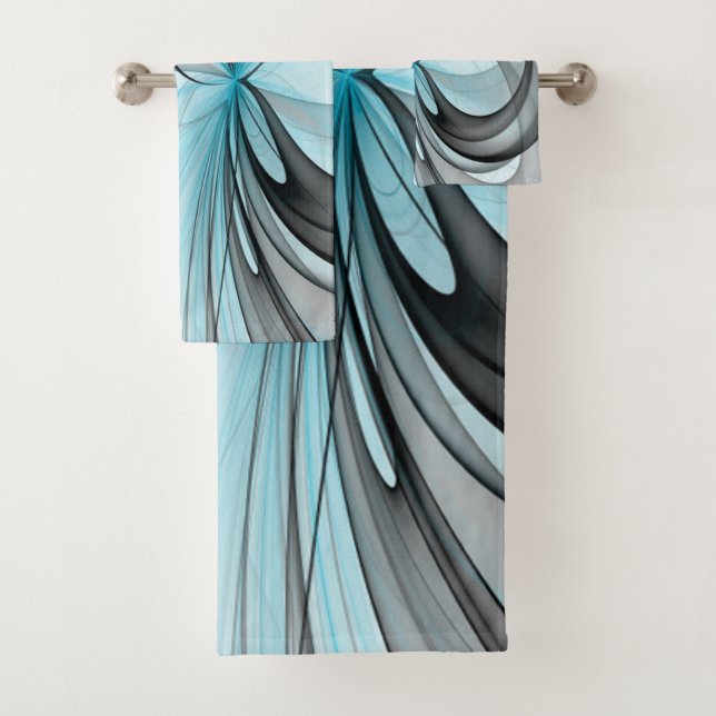 Abstraktes Anthracite Grau Blau Modernes Fraktal K Badhandtuch Set (Insitu)