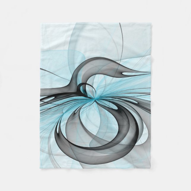 Abstraktes Anthracite Grau Blau Modernes Fraktal K Fleecedecke (Vorderseite)