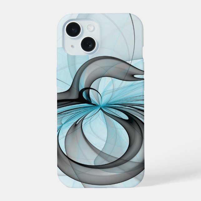 Abstraktes Anthracite Grau Blau Modernes Fraktal K iPhone 15 Hülle (Rückseite)