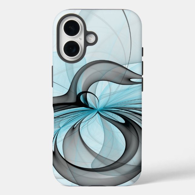 Abstraktes Anthracite Grau Blau Modernes Fraktal K iPhone 16 Hülle (Rückseite)
