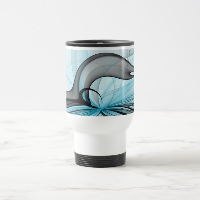 Abstraktes Anthracite Grau Blau Modernes Fraktal K Reisebecher (Mittel)