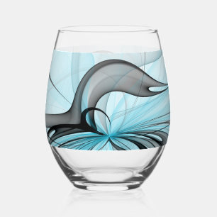 Abstraktes Anthracite Grau Blau Modernes Fraktal K Weinglas Ohne Stiel