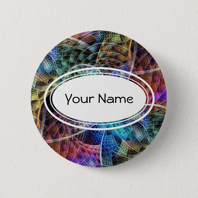 Abstraktes Apophysis-Fraktal X + Ihr Text Button (Vorderseite)