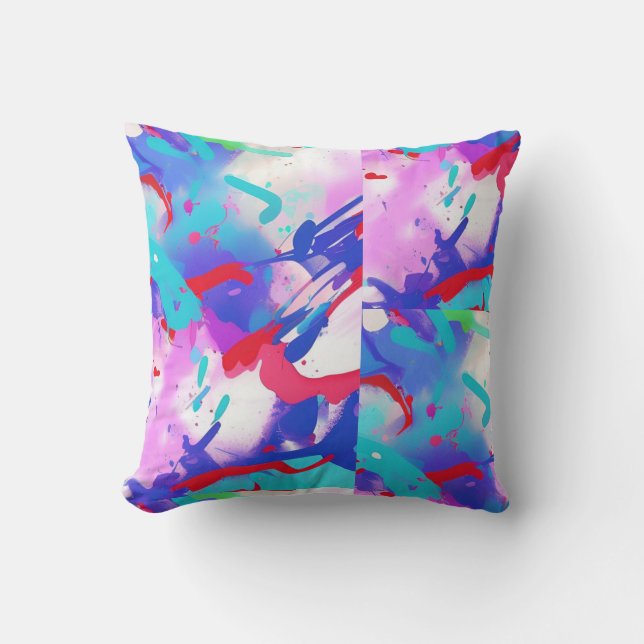 Abstraktes Aqua-Aqua-Indigo-Rosa Kissen (Vorderseite)