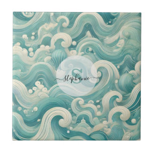 Abstraktes Aqua Blue & White Wave - Moderne Fluid Fliese