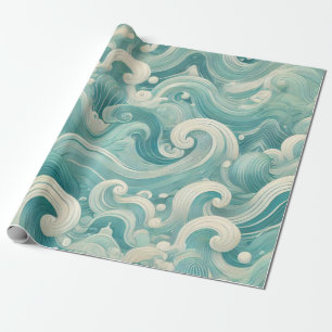 Abstraktes Aqua Blue & White Wave - Moderne Fluid Geschenkpapier