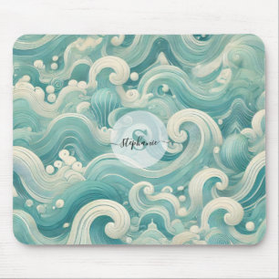Abstraktes Aqua Blue & White Wave - Moderne Fluid Mousepad
