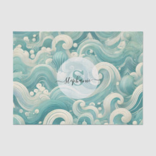 Abstraktes Aqua Blue & White Wave - Moderne Fluid Seidenpapier