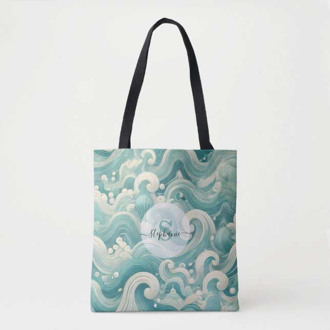 Abstraktes Aqua Blue & White Wave - Moderne Fluid  Tasche (Vorderseite)
