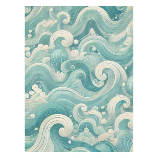 Abstraktes Aqua Blue & White Wave - Moderne Fluid  Tischdecke (Vorderseite)