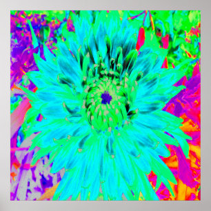 Abstraktes Aqua Decorative Dahlia Blume Poster