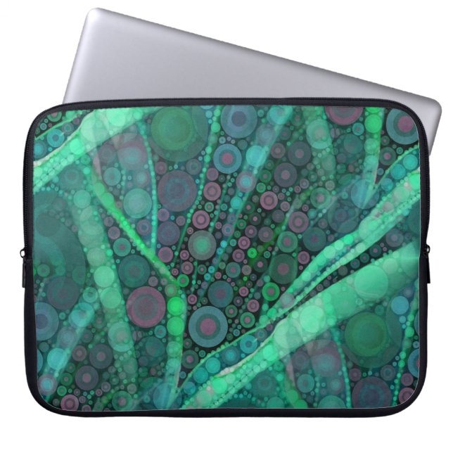 Abstraktes Aqua-Grün-lila Retro Kreis-Mosaik Laptopschutzhülle (Vorderseite)