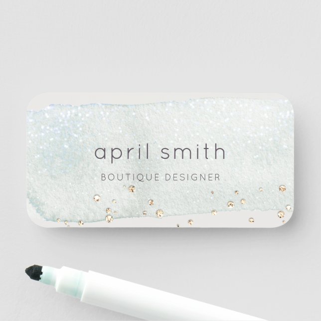 Abstraktes Aqua Silver Pinselstrich Namensschild (Beispiel)