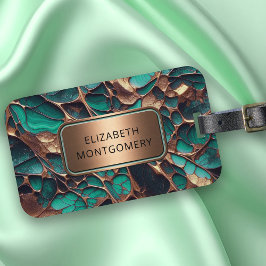 Abstraktes Aquamarine und Gold mit Bronze Namplate Gepäckanhänger