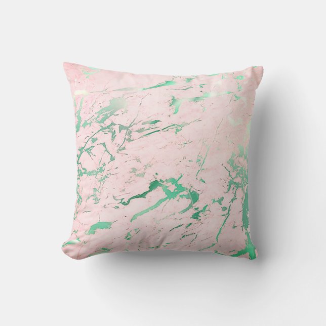 Abstraktes Aquamarines Aquatic Pink Rose Marmor Lu Kissen (Vorderseite)