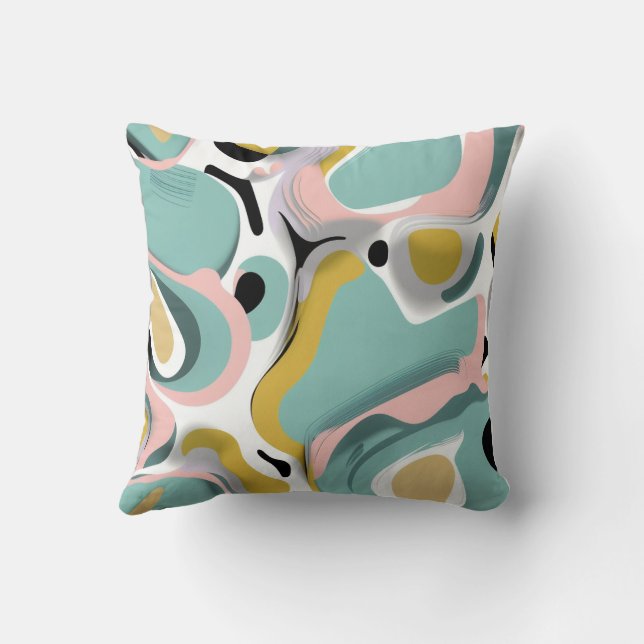 Abstraktes Aquamarines, rosa und weißes Design Kissen (Rückseite)