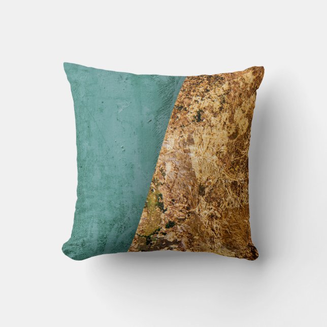 Abstraktes Aquamarines und Gold Kissen (Vorderseite)