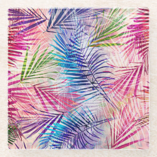 Abstraktes Aquarell-Blätter-Allover-Muster Glasuntersetzer