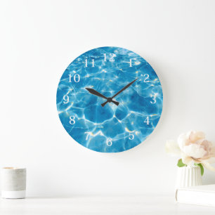 Abstraktes Aquarell Blaues Schwimmbad Große Wanduhr