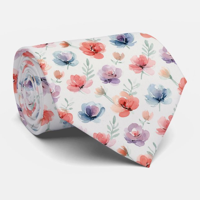 Abstraktes Aquarell-Blumenmuster Krawatte (Gerollt)