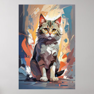 Abstraktes Aquarell-Katz-Expressionismus-Gemälde Poster