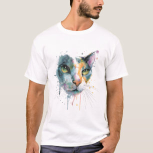 Abstraktes Aquarell-Katzengesicht farbenfrohe Kuns T-Shirt
