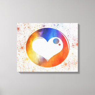 Abstraktes Aquarell Orange & Blaues Herz Design Leinwanddruck