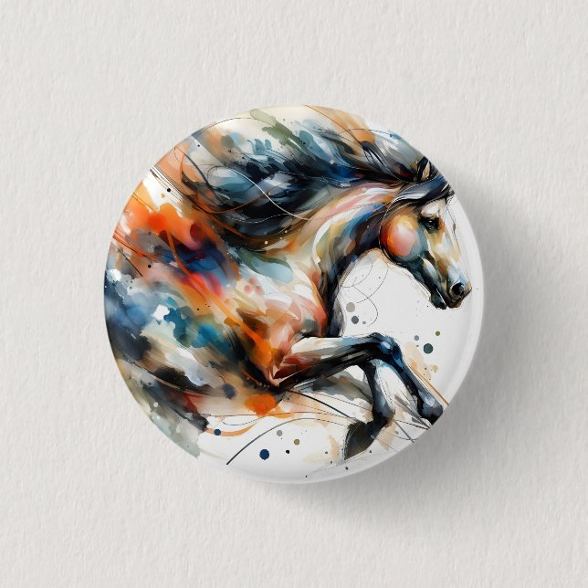 Abstraktes Aquarell Rennpferd Button (Vorderseite)