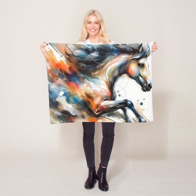 Abstraktes Aquarell-Rennpferd Fleecedecke (Beispiel)